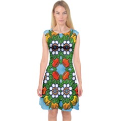 Cute Floral Mandala  Capsleeve Midi Dress by paulaoliveiradesign