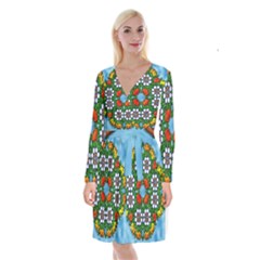 Cute Floral Mandala  Long Sleeve Velvet Front Wrap Dress by paulaoliveiradesign