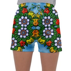 Cute Floral Mandala  Sleepwear Shorts by paulaoliveiradesign