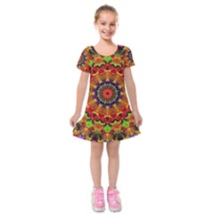 Fractal Mandala Abstract Pattern Kids  Short Sleeve Velvet Dress by paulaoliveiradesign