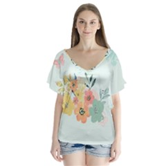 Watercolor Floral Blue Cute Butterfly Illustration Flutter Sleeve Top by paulaoliveiradesign