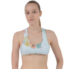 Watercolor Floral Blue Cute Butterfly Illustration Criss Cross Racerback Sports Bra