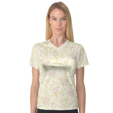 Floral Paper Pink Girly Pattern V-neck Sport Mesh Tee by paulaoliveiradesign