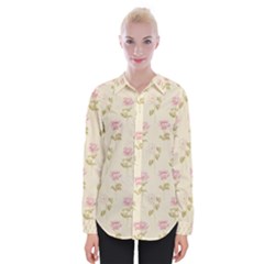 Floral Paper Illustration Girly Pink Pattern Womens Long Sleeve Shirt