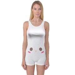 Rabbit Cute Animal White One Piece Boyleg Swimsuit