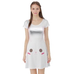 Rabbit Cute Animal White Short Sleeve Skater Dress