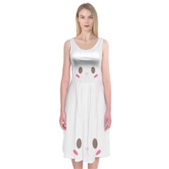 Rabbit Cute Animal White Midi Sleeveless Dress