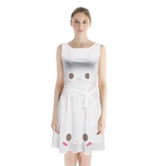 Rabbit Cute Animal White Sleeveless Waist Tie Chiffon Dress