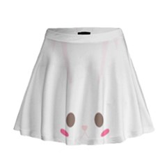 Rabbit Cute Animal White Mini Flare Skirt