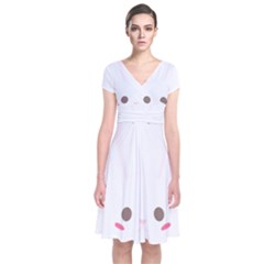 Rabbit Cute Animal White Short Sleeve Front Wrap Dress