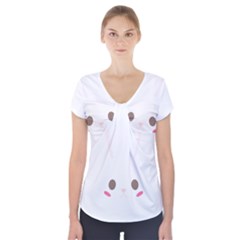 Rabbit Cute Animal White Short Sleeve Front Detail Top