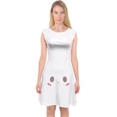 Rabbit Cute Animal White Capsleeve Midi Dress