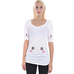 Rabbit Cute Animal White Wide Neckline Tee