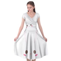 Rabbit Cute Animal White Cap Sleeve Wrap Front Dress