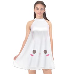 Rabbit Cute Animal White Halter Neckline Chiffon Dress 