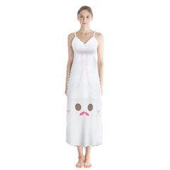 Rabbit Cute Animal White Button Up Chiffon Maxi Dress