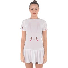 Rabbit Cute Animal White Drop Hem Mini Chiffon Dress