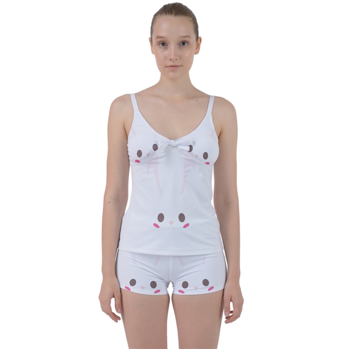 Rabbit Cute Animal White Tie Front Two Piece Tankini