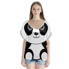 Bear Panda Bear Panda Animals Flutter Sleeve Top by Nexatart