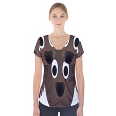 Dog Pup Animal Canine Brown Pet Short Sleeve Front Detail Top by Nexatart