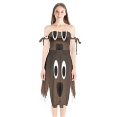 Dog Pup Animal Canine Brown Pet Shoulder Tie Bardot Midi Dress by Nexatart