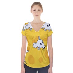 Rat Mouse Cheese Animal Mammal Short Sleeve Front Detail Top by Nexatart