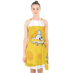 Rat Mouse Cheese Animal Mammal Halter Collar Waist Tie Chiffon Dress by Nexatart