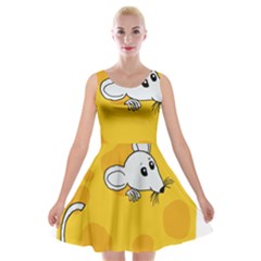 Rat Mouse Cheese Animal Mammal Velvet Skater Dress by Nexatart