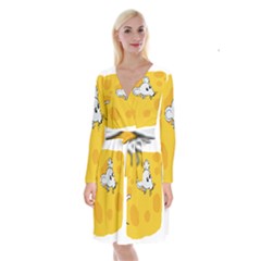 Rat Mouse Cheese Animal Mammal Long Sleeve Velvet Front Wrap Dress by Nexatart