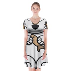 Bear Polar Bear Arctic Fish Mammal Short Sleeve V-neck Flare Dress by Nexatart