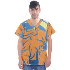 Lion Zodiac Sign Zodiac Moon Star Men s V-neck Scrub Top