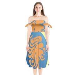 Lion Zodiac Sign Zodiac Moon Star Shoulder Tie Bardot Midi Dress by Nexatart