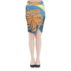 Lion Zodiac Sign Zodiac Moon Star Midi Wrap Pencil Skirt by Nexatart