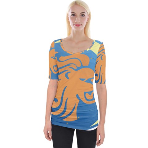 Lion Zodiac Sign Zodiac Moon Star Wide Neckline Tee by Nexatart