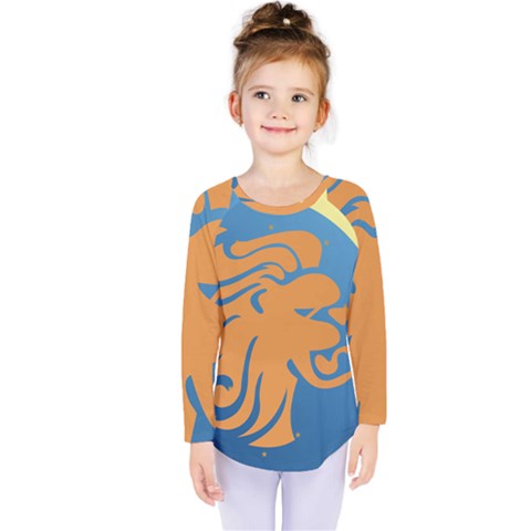 Lion Zodiac Sign Zodiac Moon Star Kids  Long Sleeve Tee by Nexatart