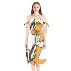 Zebra Animal Alphabet Z Wild Shoulder Tie Bardot Midi Dress by Nexatart