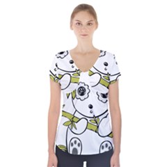 Panda China Chinese Furry Short Sleeve Front Detail Top by Nexatart