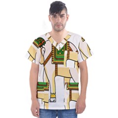 Elephant Indian Animal Design Men s V-neck Scrub Top