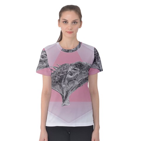 Lizard Hexagon Rosa Mandala Emblem Women s Cotton Tee by Nexatart