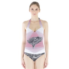 Lizard Hexagon Rosa Mandala Emblem Halter Swimsuit