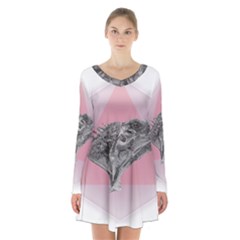 Lizard Hexagon Rosa Mandala Emblem Long Sleeve Velvet V-neck Dress by Nexatart