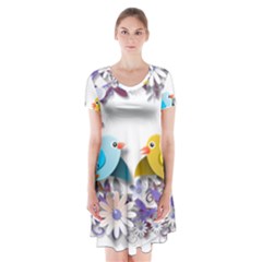 Flowers Floral Flowery Spring Short Sleeve V-neck Flare Dress by Nexatart