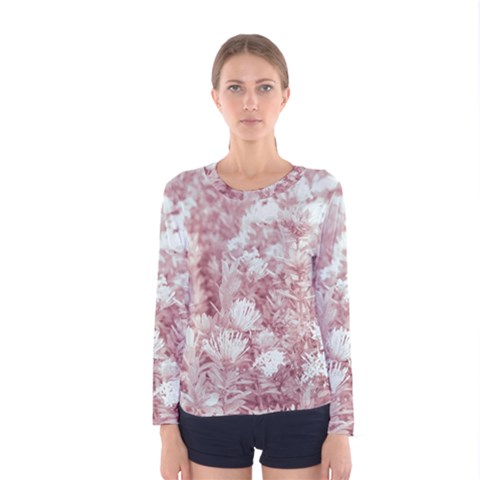 Pink Colored Flowers Women s Long Sleeve Tee by dflcprints