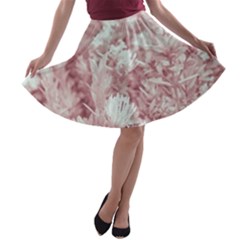 Pink Colored Flowers A-line Skater Skirt by dflcprints