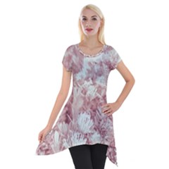 Pink Colored Flowers Short Sleeve Side Drop Tunic by dflcprints