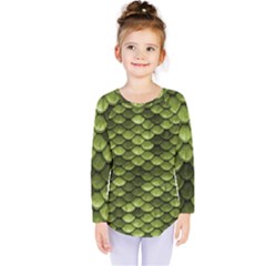 Green Mermaid Scales   Kids  Long Sleeve Tee