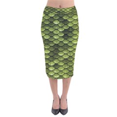 Green Mermaid Scales   Velvet Midi Pencil Skirt