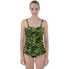 Green Mermaid Scales   Twist Front Tankini Set by paulaoliveiradesign