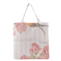 Vintage Roses Floral Illustration Bird Grocery Tote Bag by paulaoliveiradesign