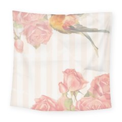 Vintage Roses Floral Illustration Bird Square Tapestry (large) by paulaoliveiradesign